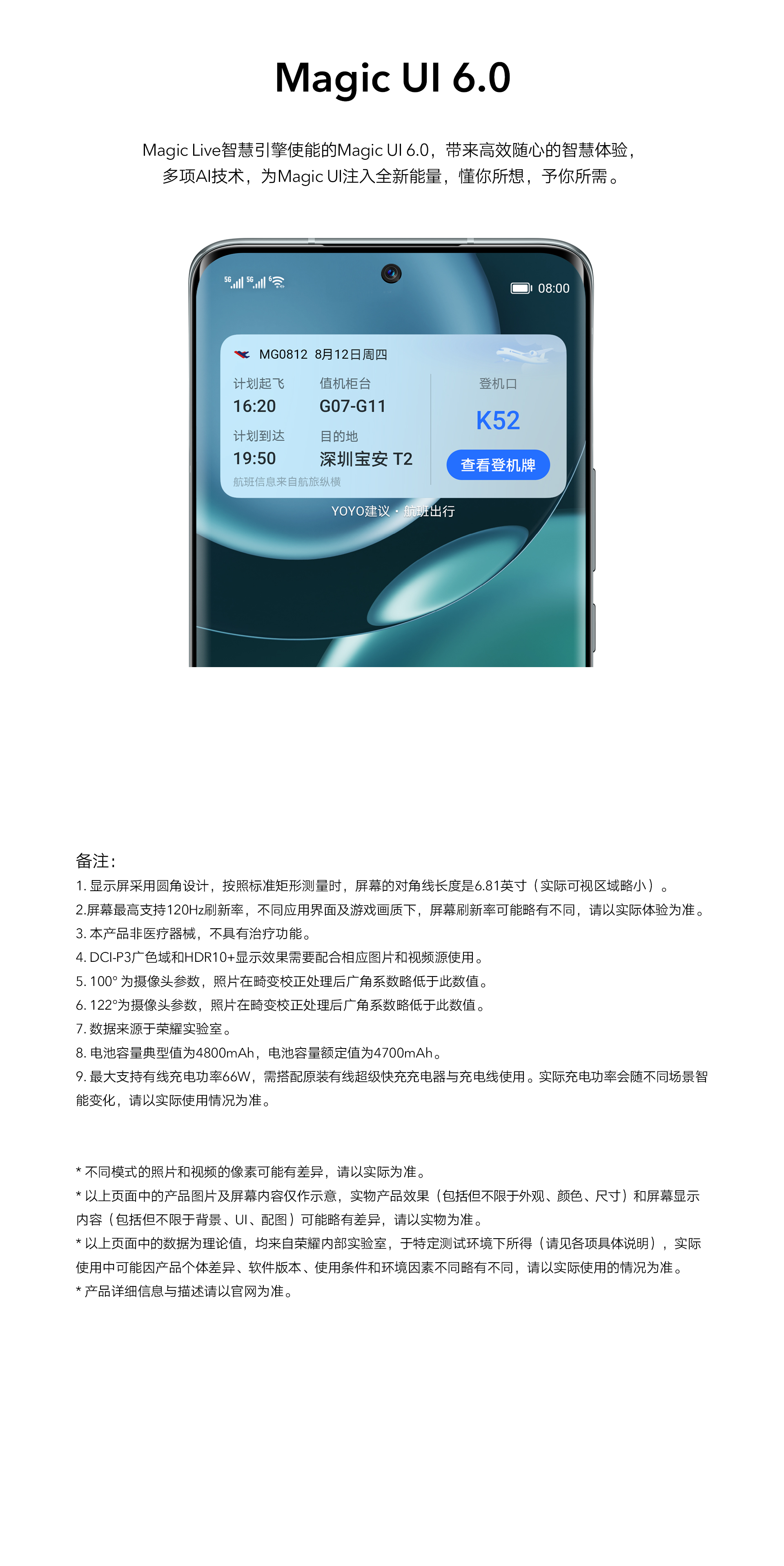 荣耀Magic4 全新一代骁龙8 66W超级快充 多主摄计算摄影 50倍数字变焦 8GB+128GB 亮黑 双卡 全网通版20